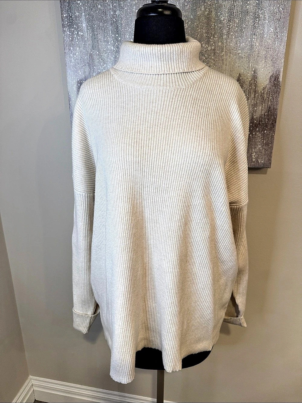 Splendid x @cellajaneblog Slouchy Tunic Ribbed Turtleneck Cream size Medium